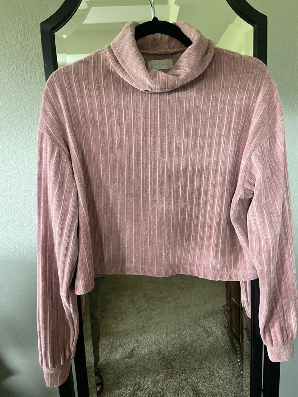 Altar'd State Pink Ribbed Cowl Neck Sweater